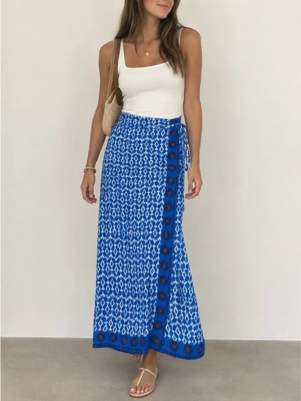 Zara Royal Blue Printed Wrap Maxi Skirt